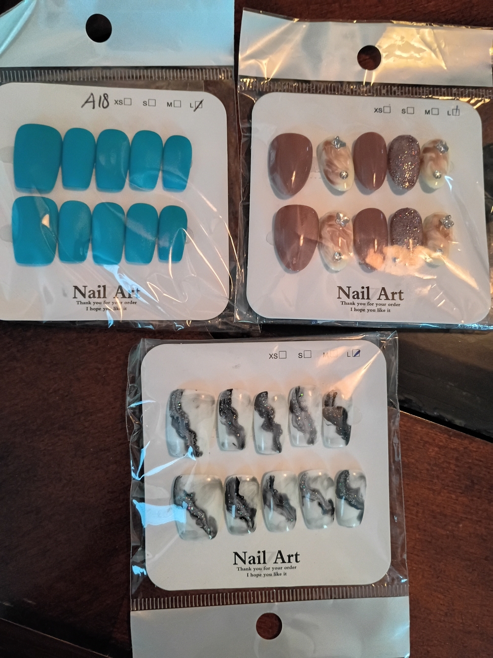 Nail Art Press-On Set - Turquoise, Nude & Marble Styles